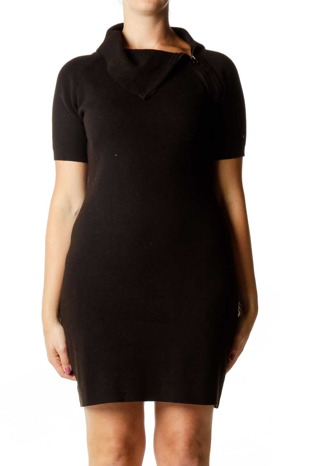 Calvin Klein - Black Zipper Detail Petit Knit Dress Acrylic | SilkRoll