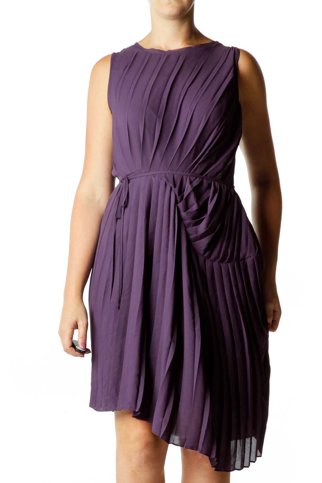Purple Pleated Cocktail Dress Front