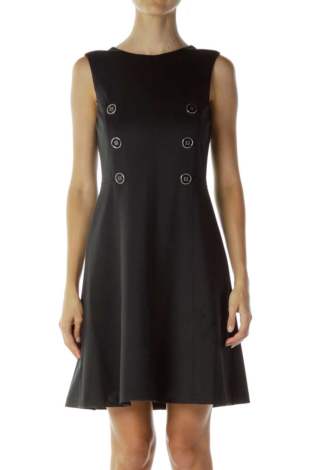 Tommy Hilfiger - Black Structured A-Line Dress Spandex Polyester | SilkRoll