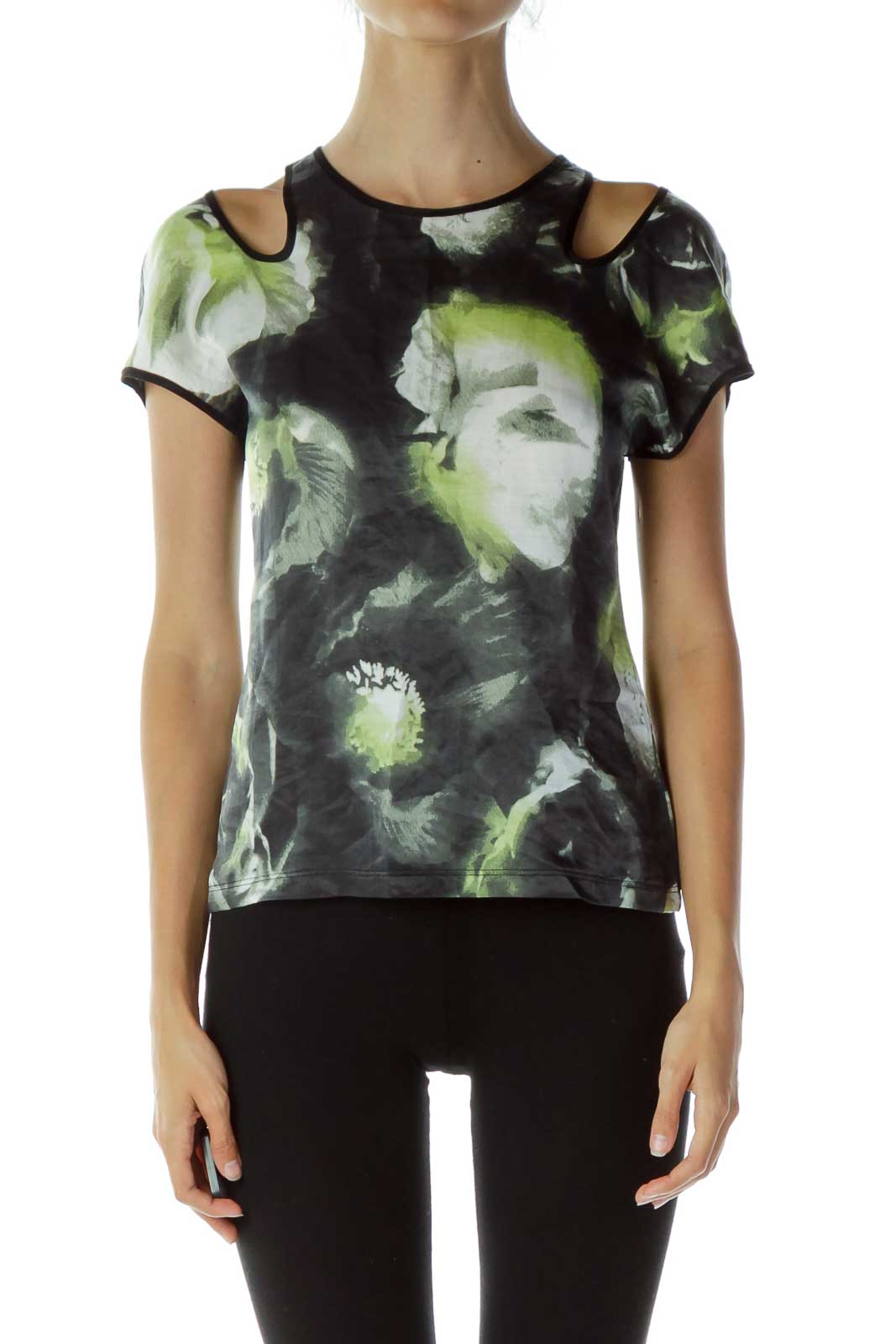 Black Green White Slitted Top Front