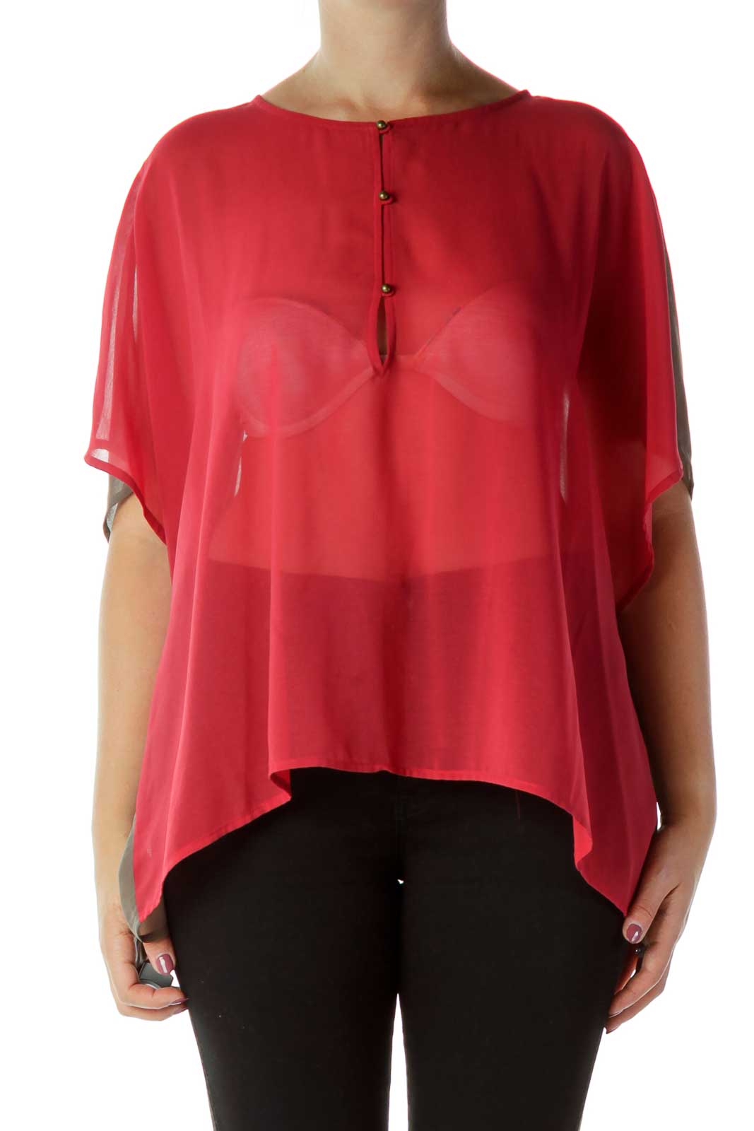 Red & Brown Sheer Blouse Front