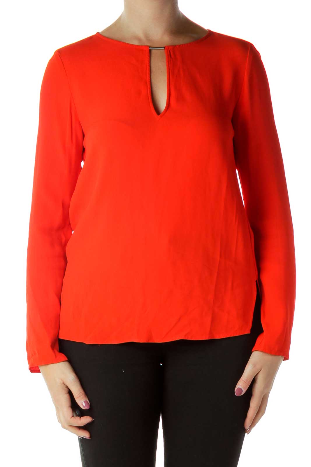 Red Round Neck Blouse Front