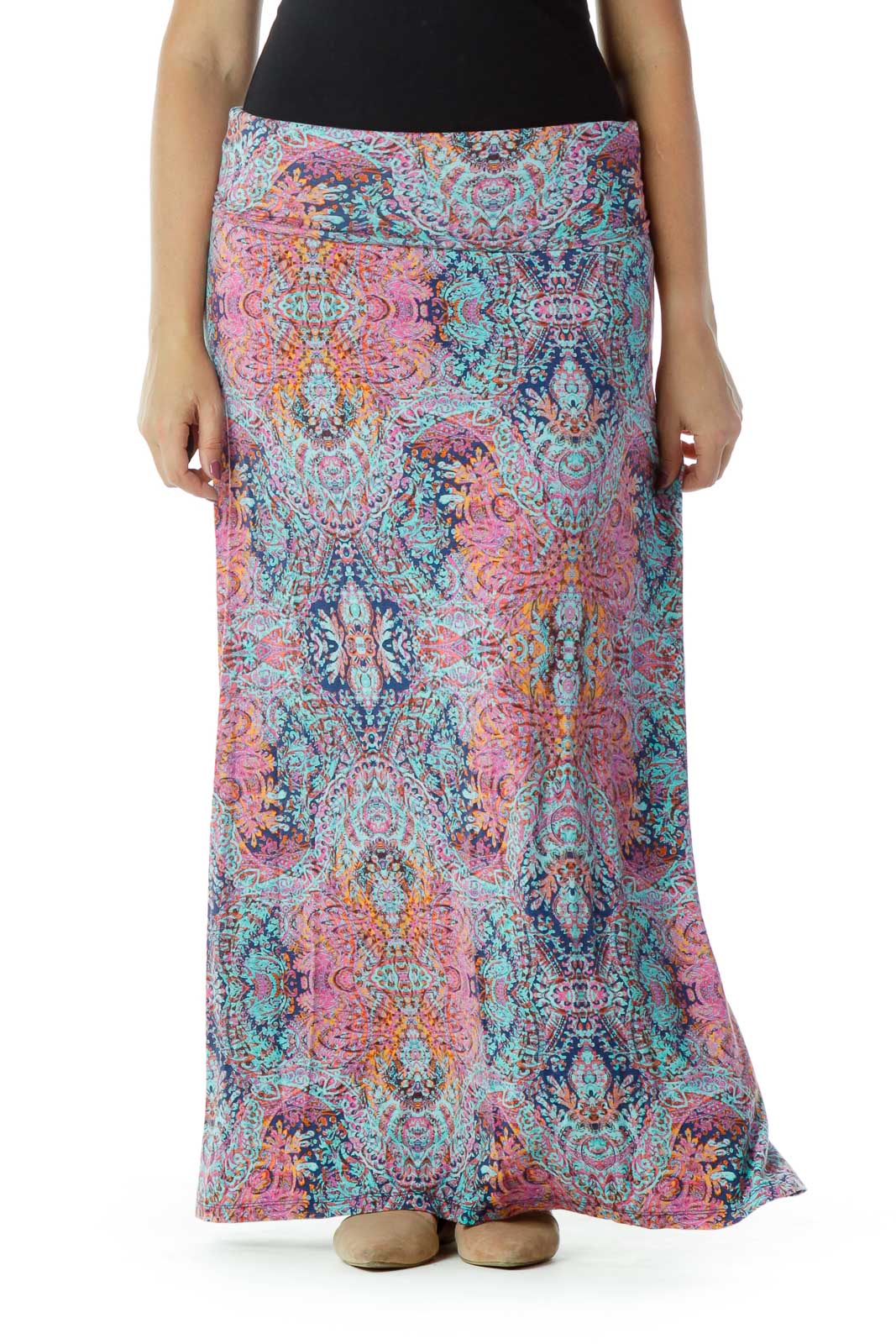 Multicolor Printed Maxi Skirt Front