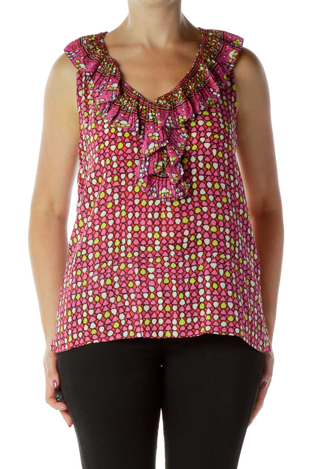 Pink Printed Tank Top Front