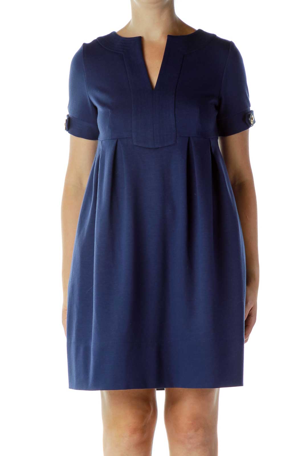 Navy Buttoned Work Dress Front