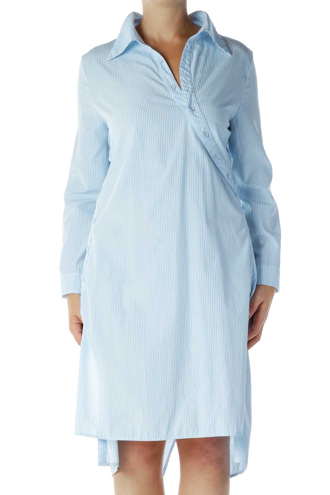 Blue & White Pinstripe Shirt Dress Front