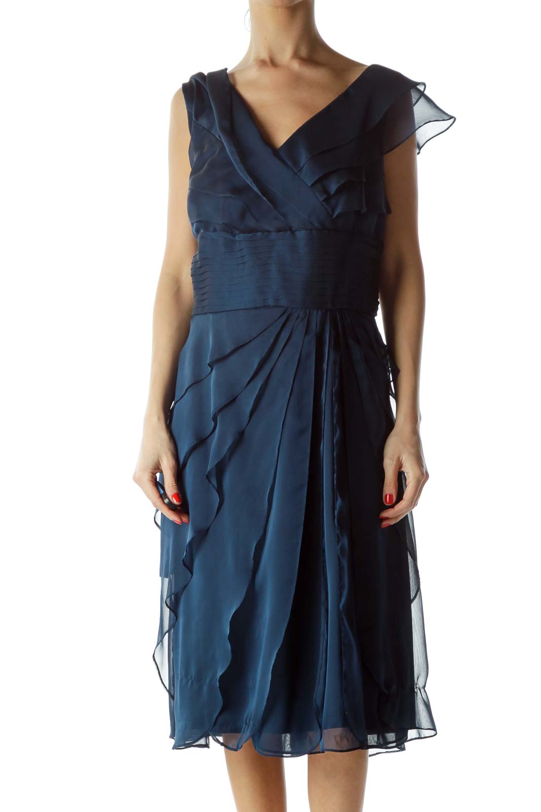 Adrianna Papell Blue Ruffled Cocktail Dress Polyester SilkRoll