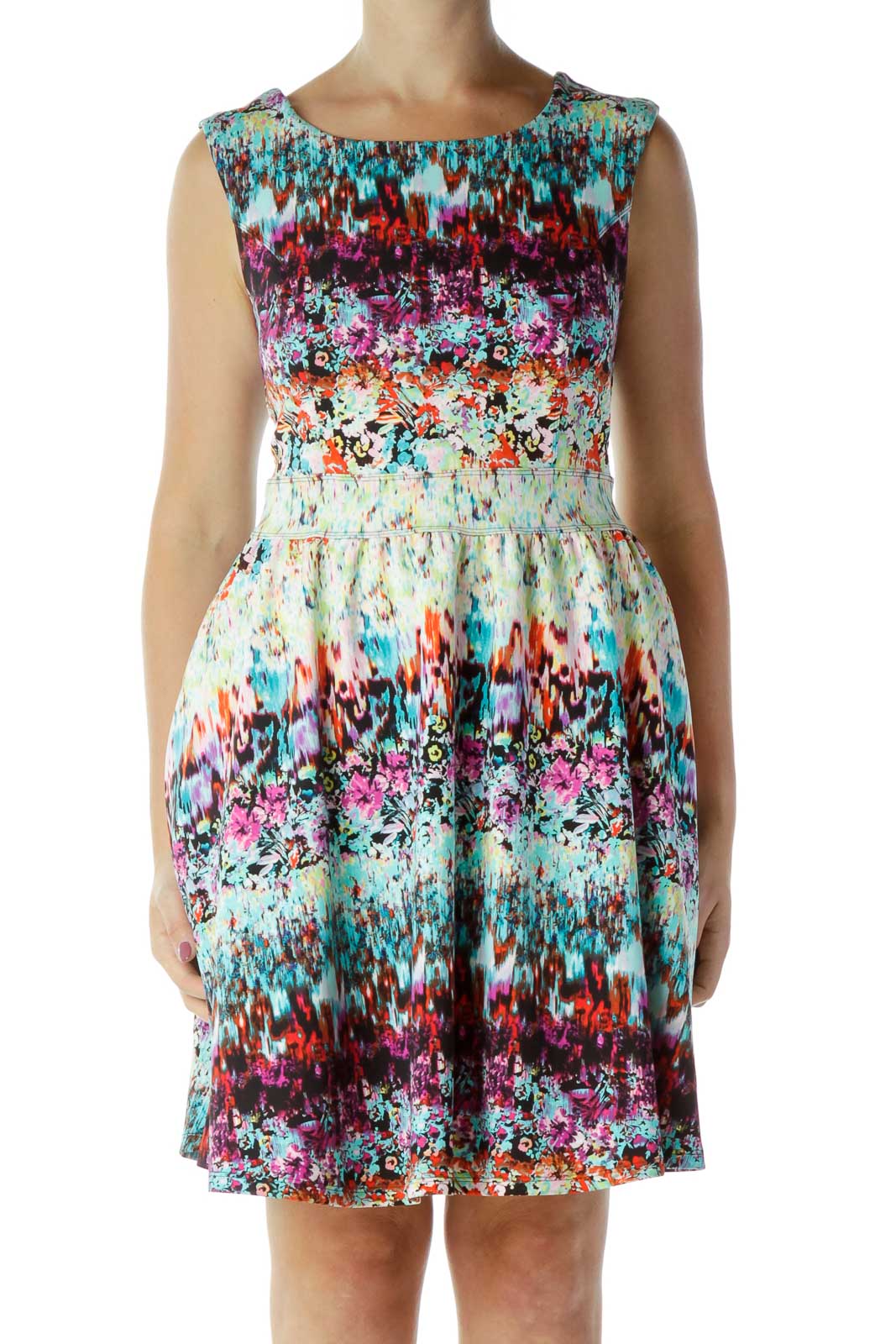 Multicolor Print Day Dress Front