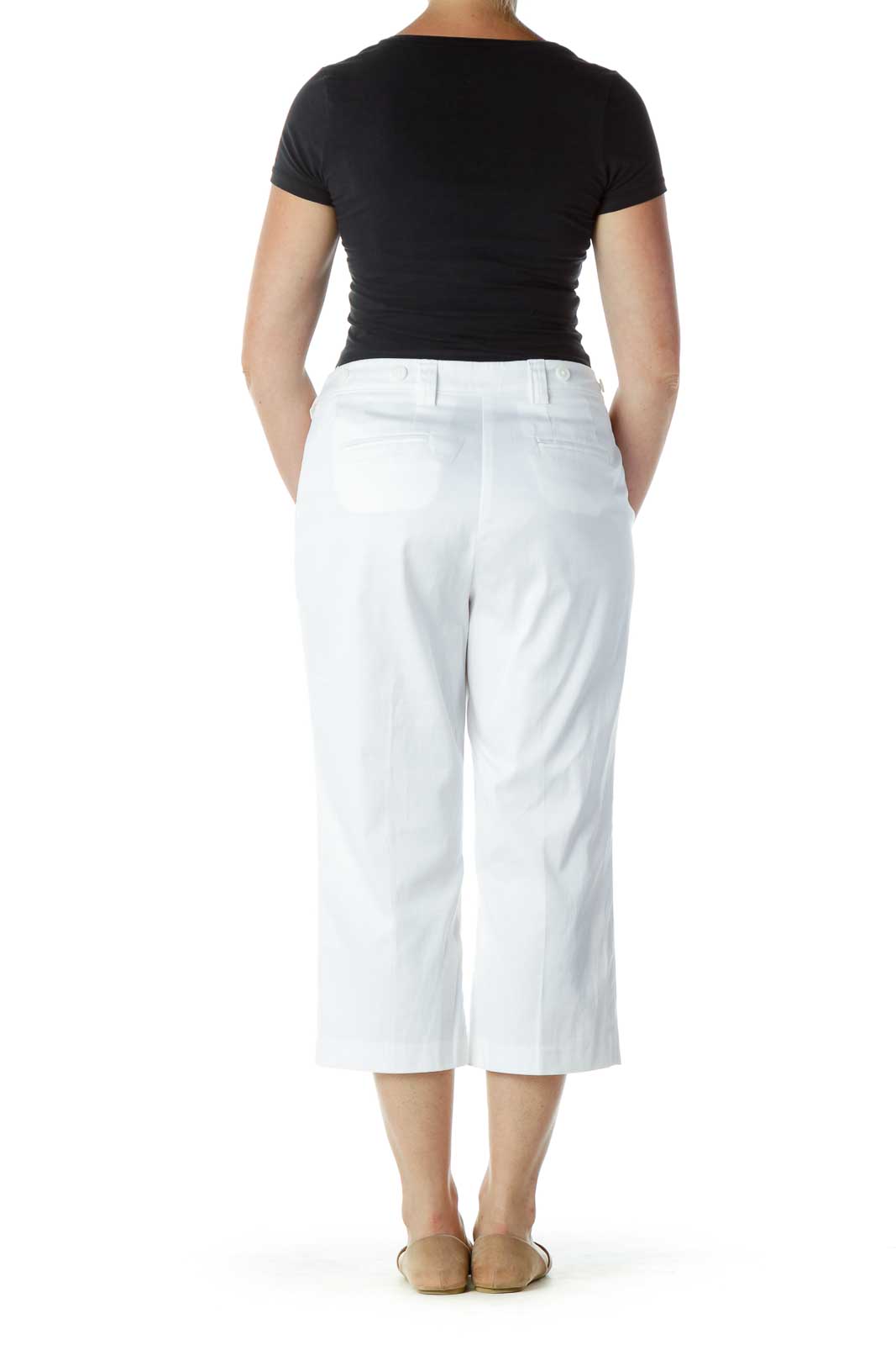 White Cropped Pants Cotton Spandex 