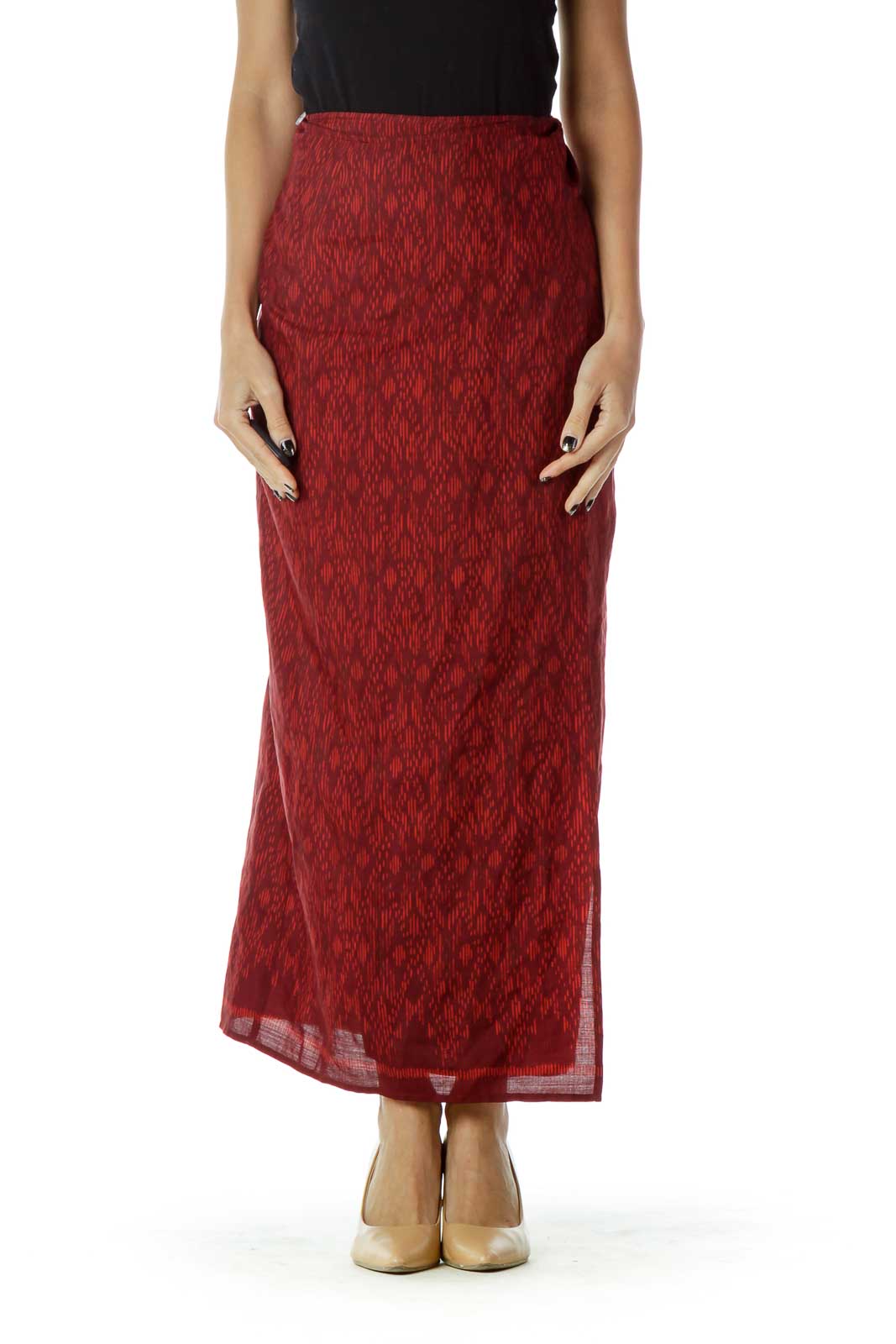 Red Tie Maxi Skirt Front