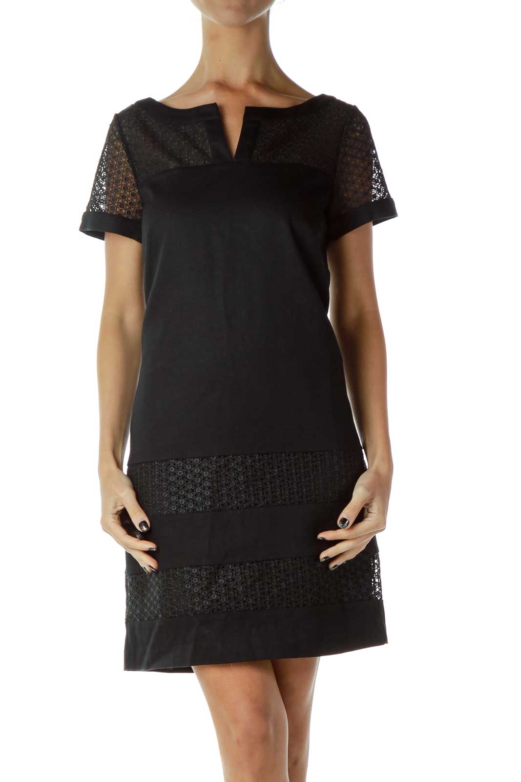 Black Crocheted Shift Dress Front