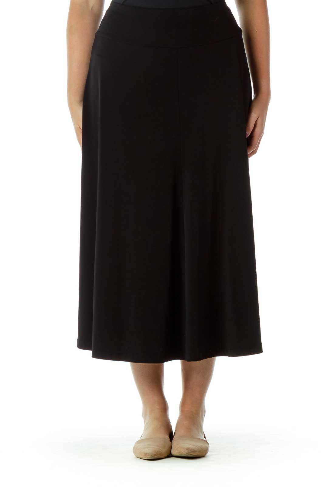 Black A-Line Midi Skirt Front