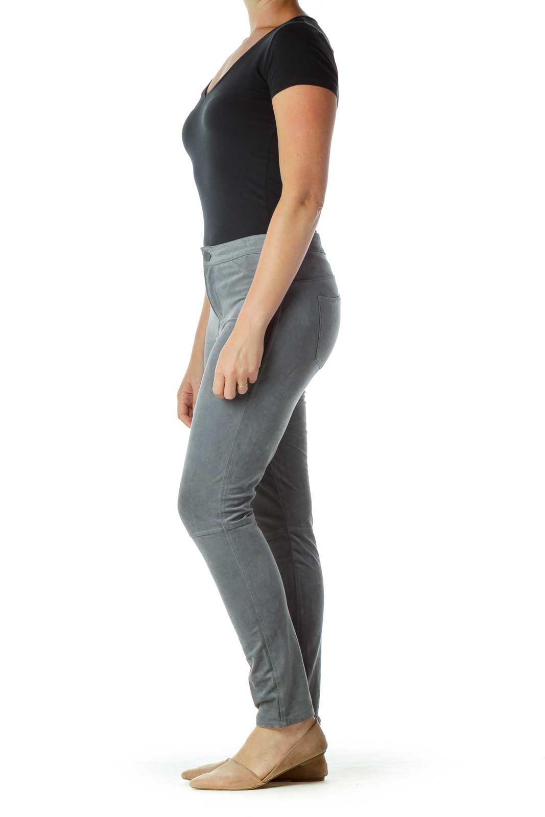 Suede Legging in Grey With Ankle Zip