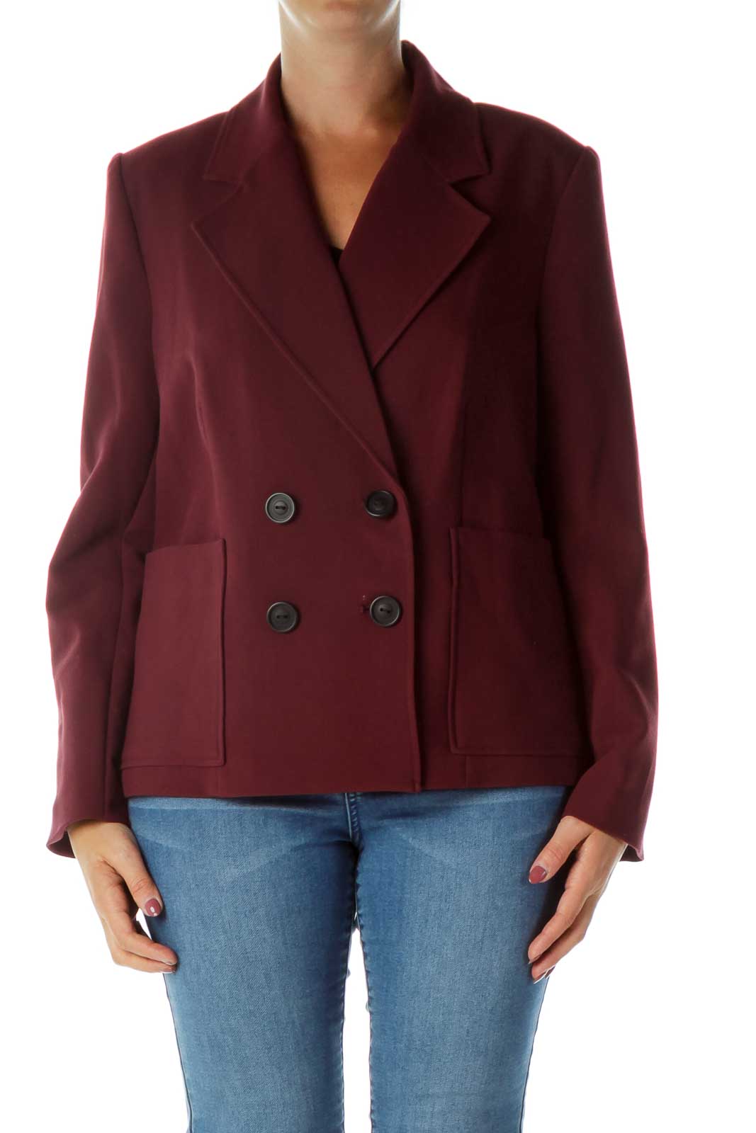 Burgundy Double-Breasted Blazer Front