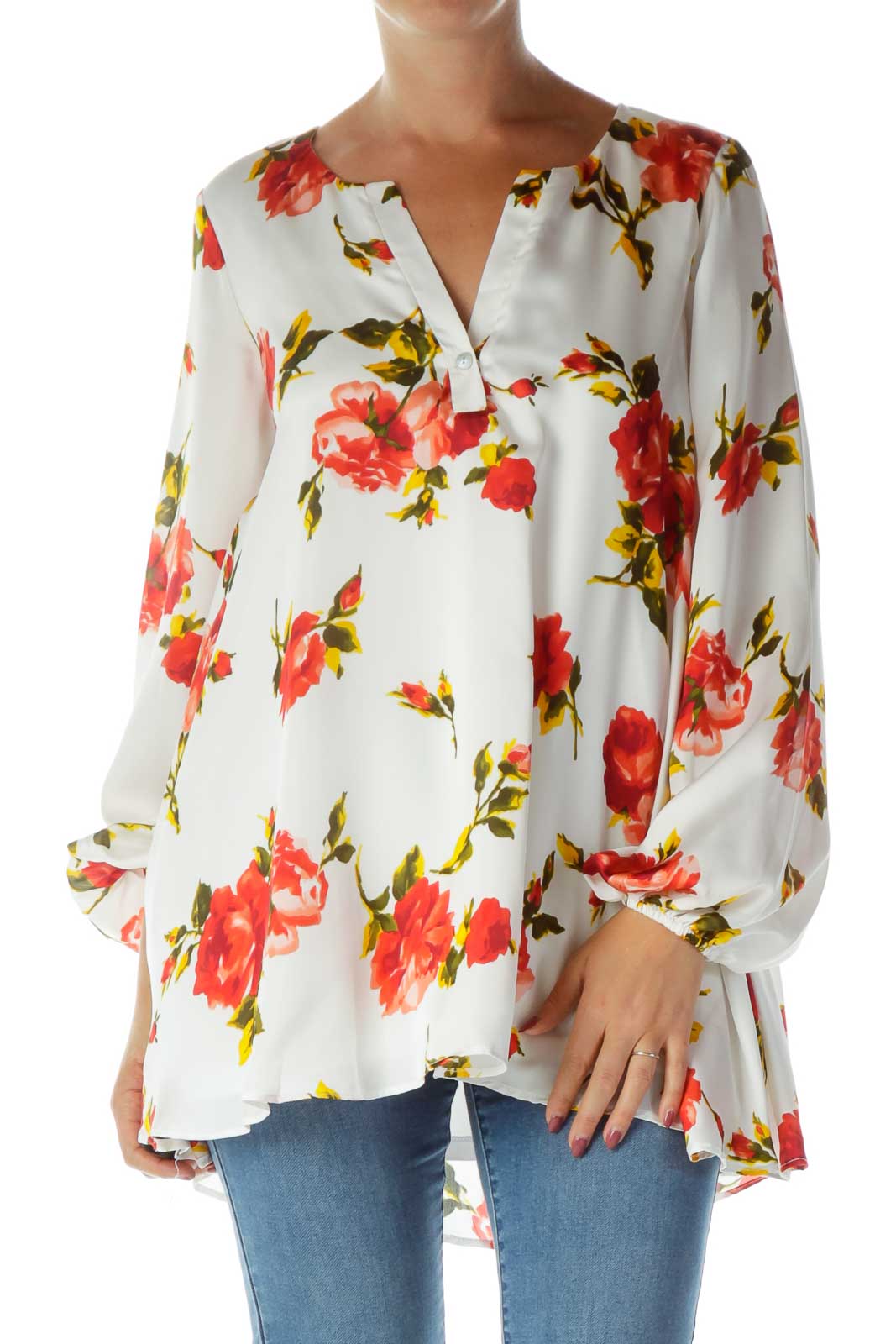 White Floral Shirt Front