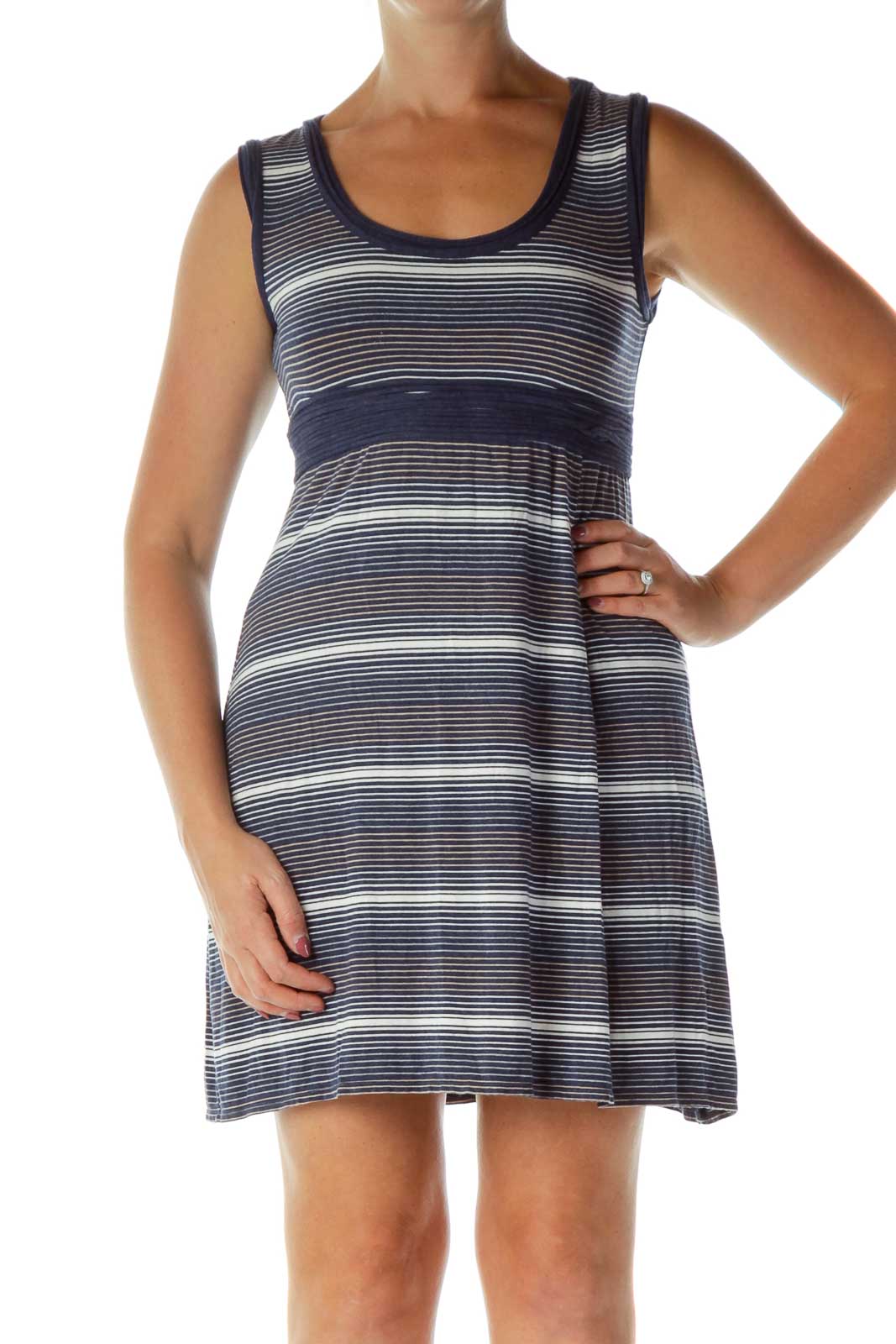 Navy Striped Dress Front