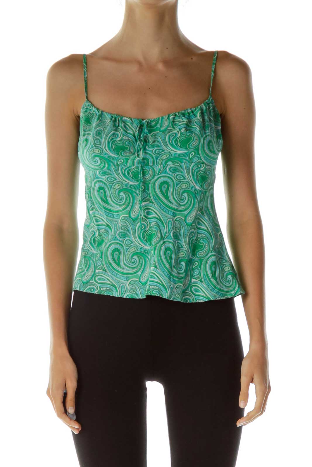 Green Blue Paisley Silk Tank Top