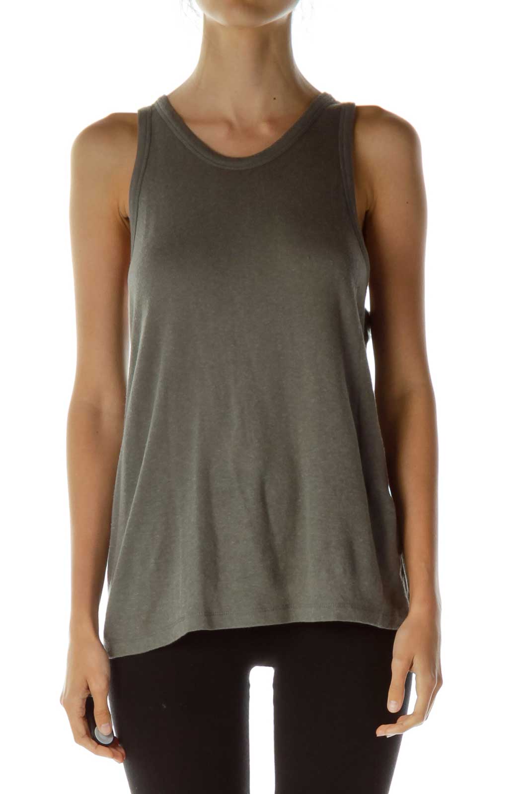 Gray Knit Racerback Tank Top Front