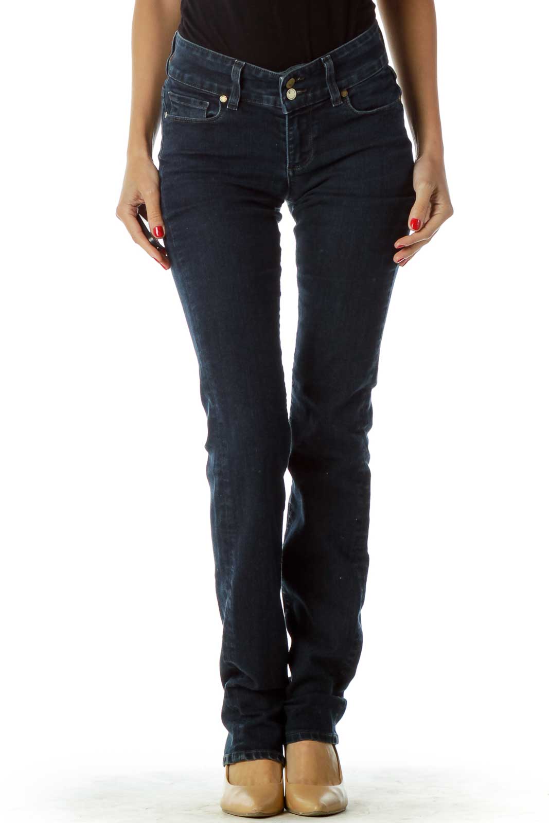 Dark Blue Straight-Legged Jeans Front
