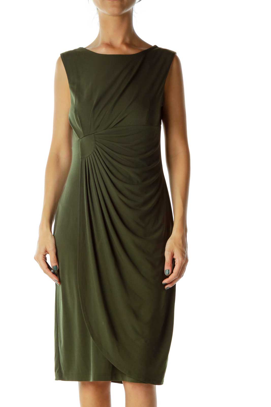 Dark Green Ruched Dress Front