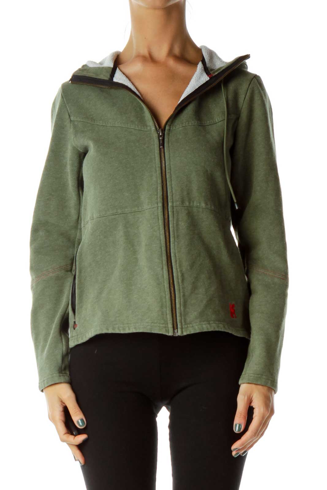 Green Hooded Zippered Sweater Front