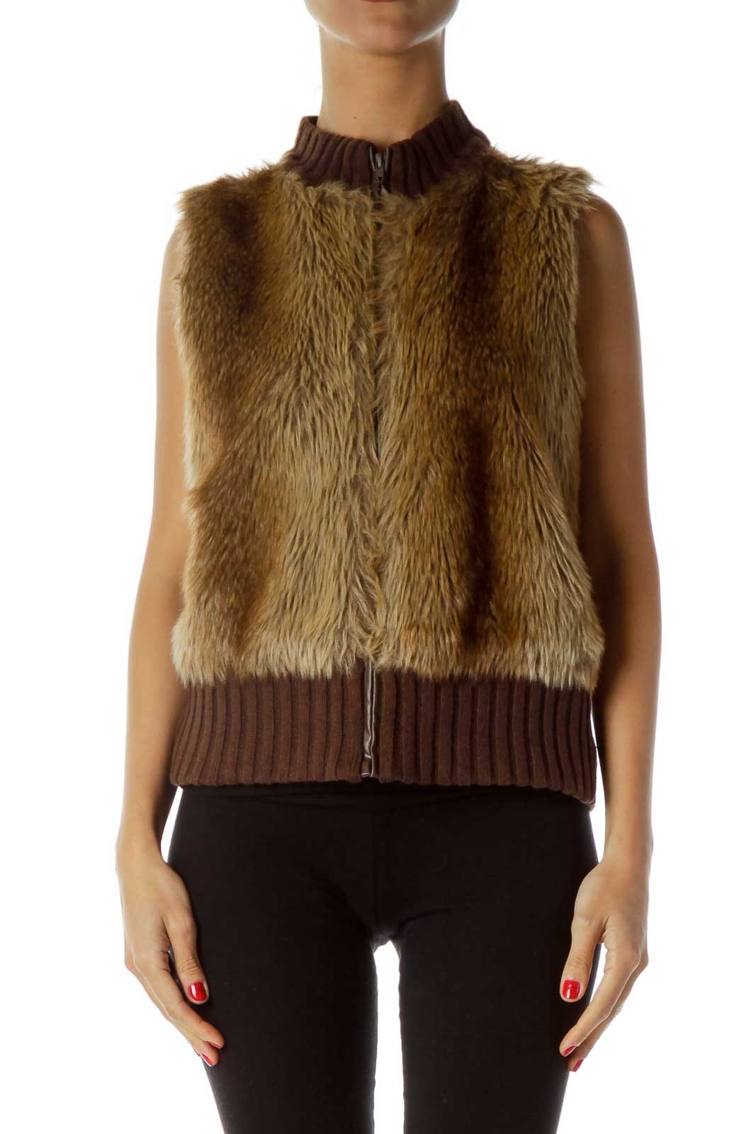 SilkRoll - Brown Faux-Fur Vest Cotton Ramie | SilkRoll