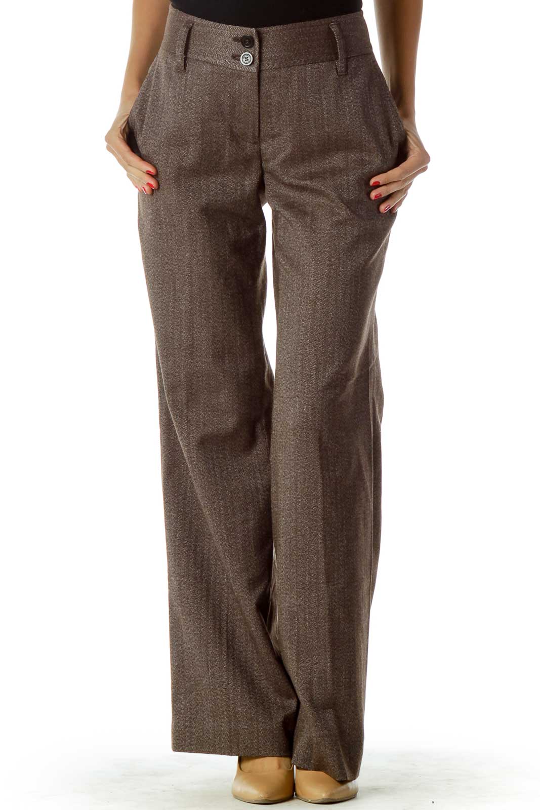 Brown Weave Detail Pants Front