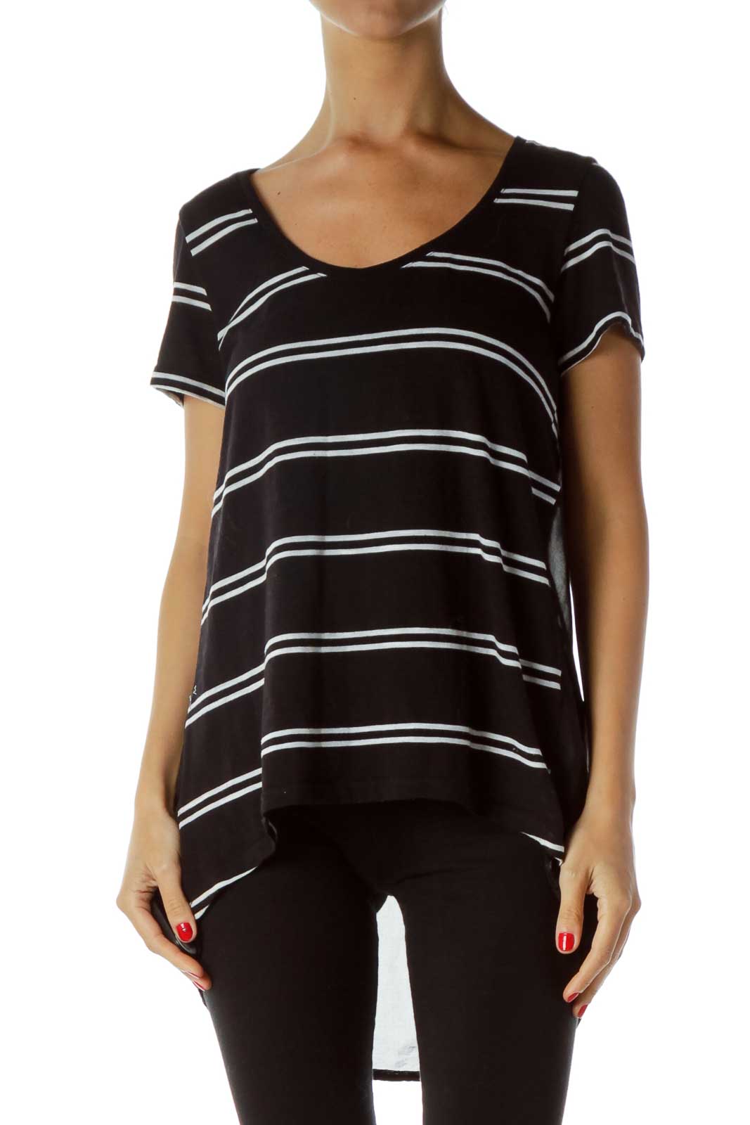 Black and White Striped High-Low Top Front