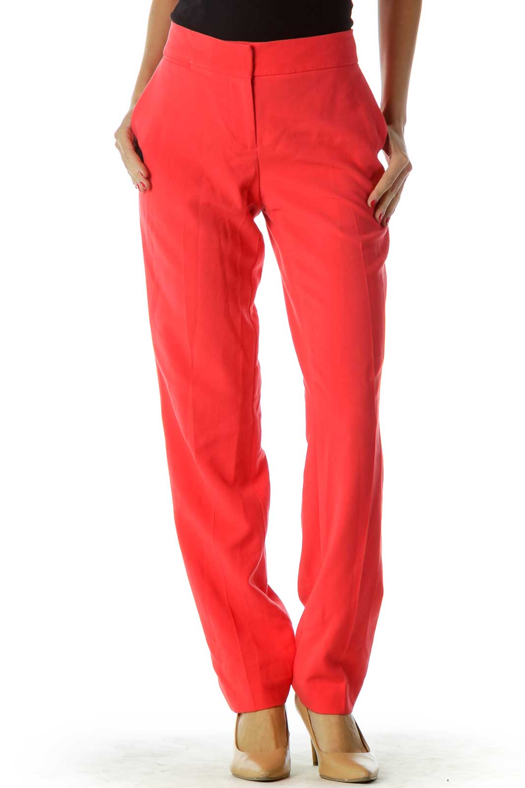 Coral Pink Tapered Pants Front