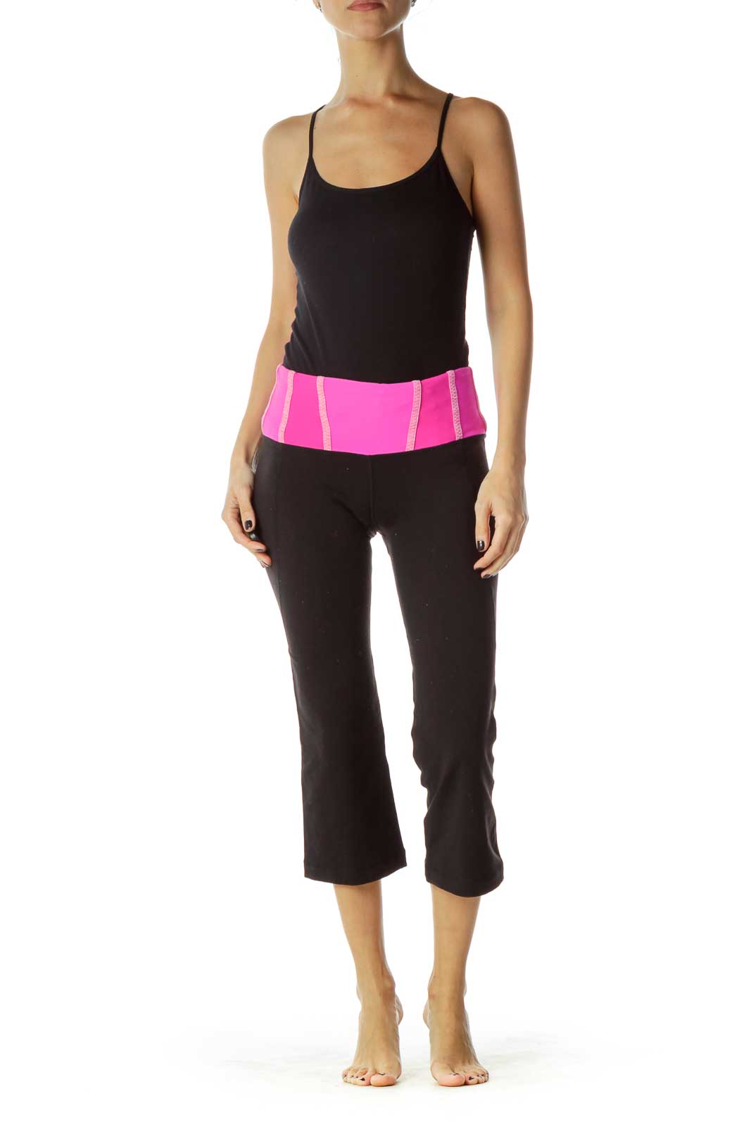 Bally Fold-Over Flare Yoga Pant Black And pink