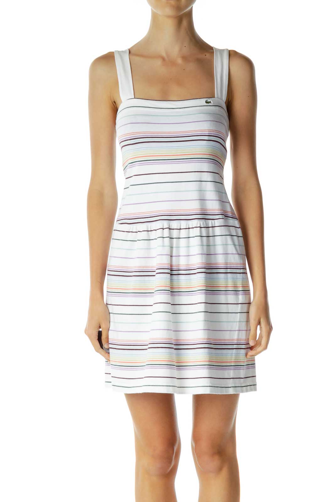 White Multicolor Striped Dress Front