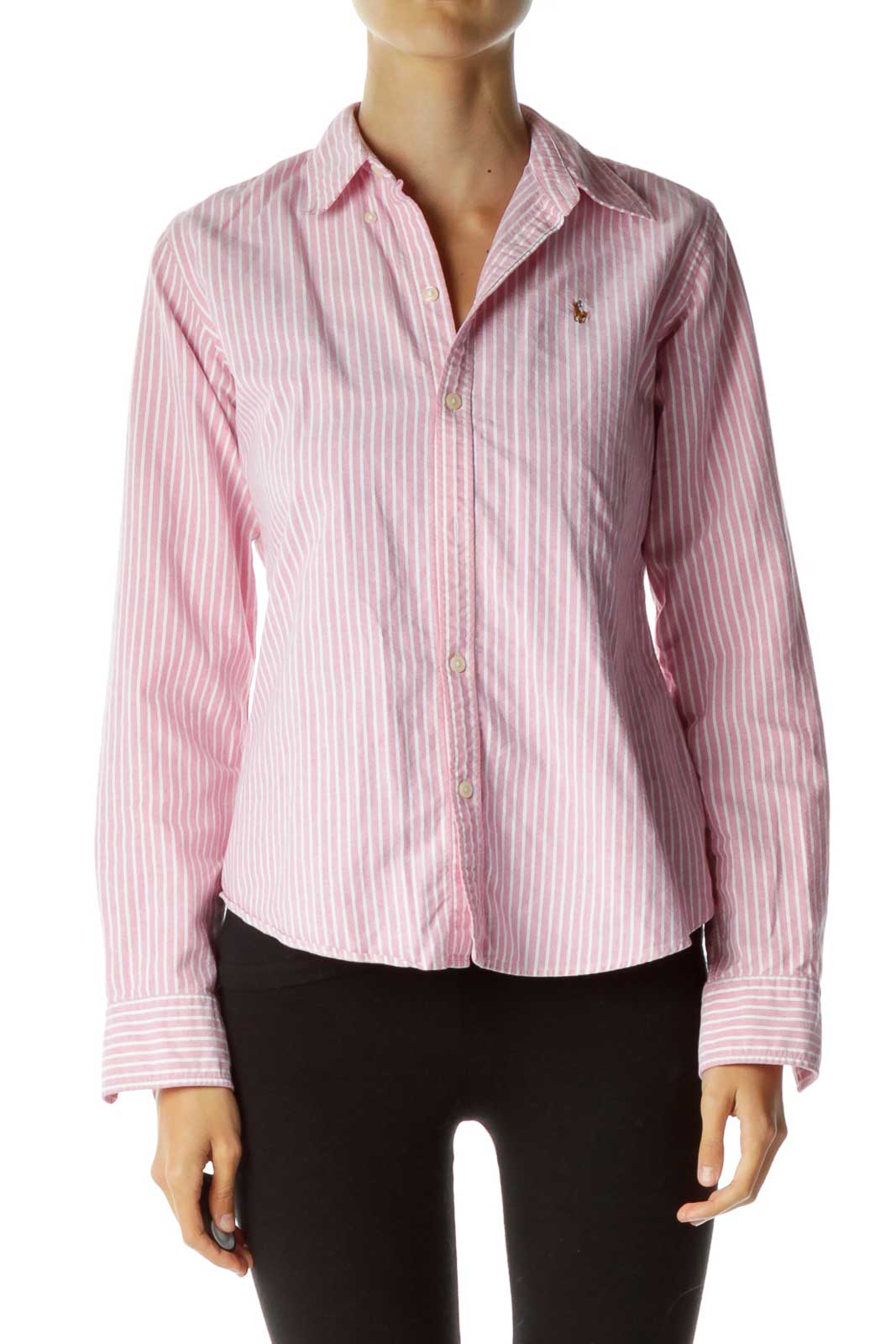 Pink White Pinstripe Shirt Front