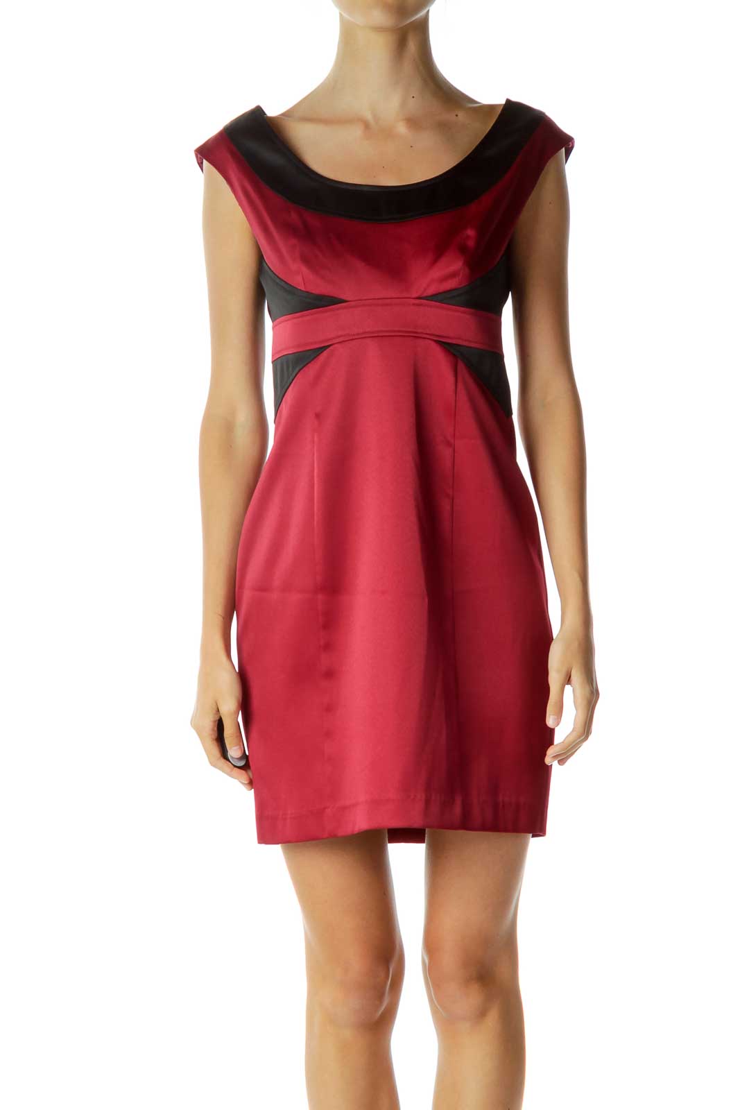 London Times - Red Black Sheath Dress Polyester Spandex | SilkRoll