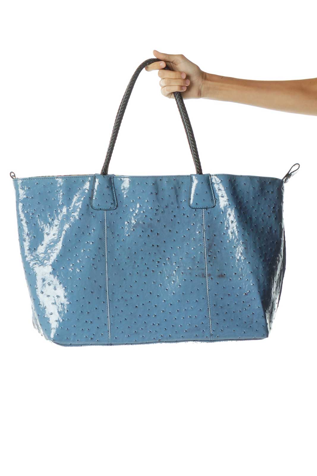 Blue Shiny Textured Tote Front