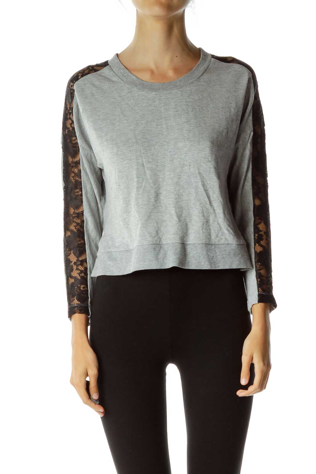 Gray Black Lace Sweatshirt Front