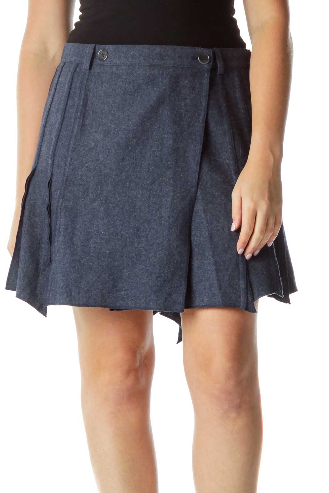 Blue Pleated Wool Skirt Front
