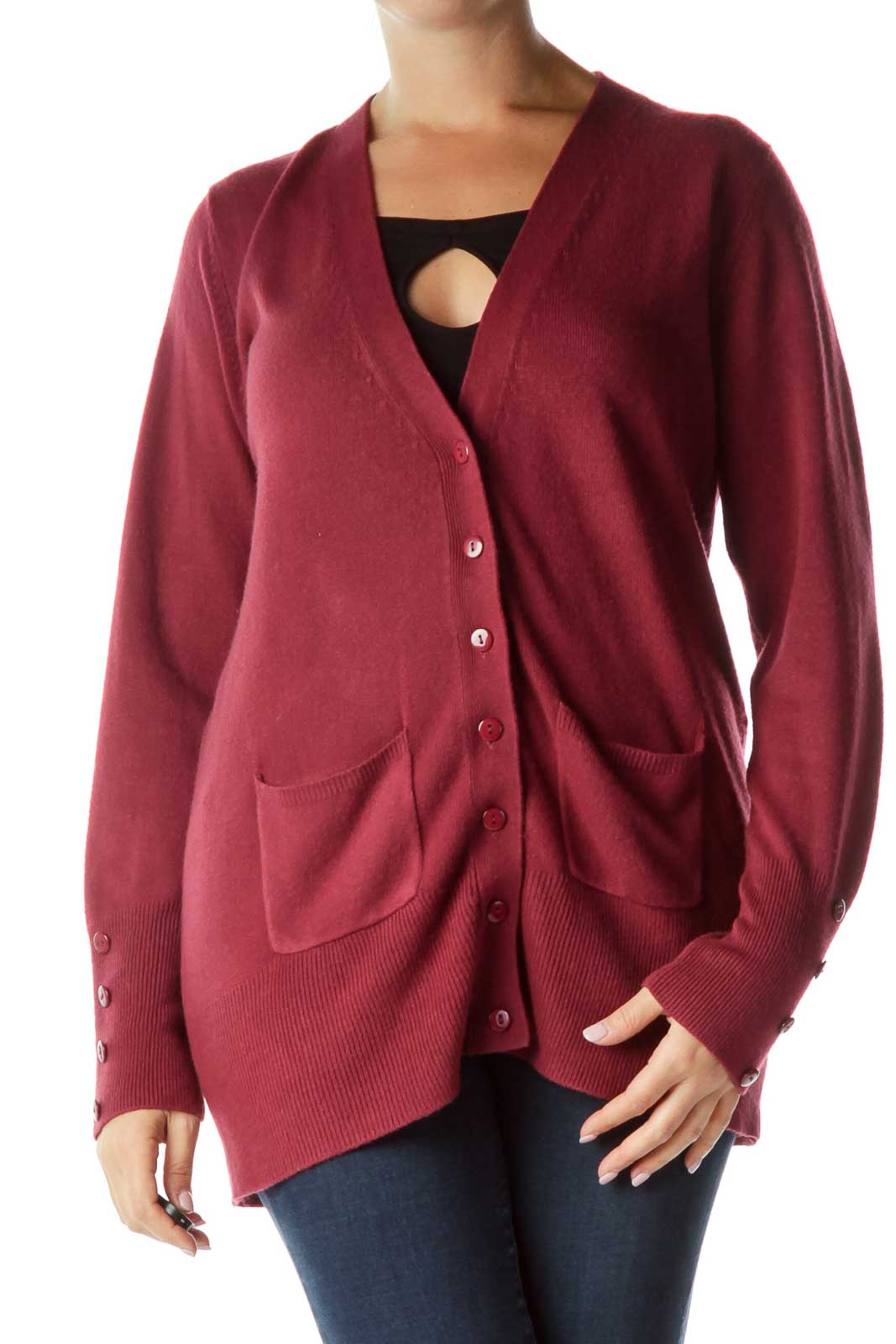 Purple Knit Buttoned Cardigan Front