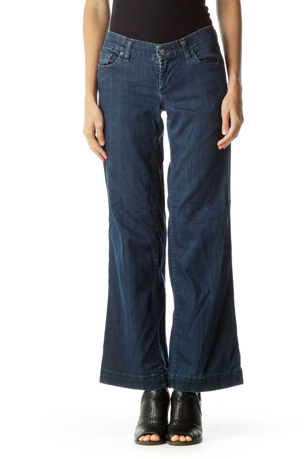 Blue Wide-Leg Denim Jeans Front