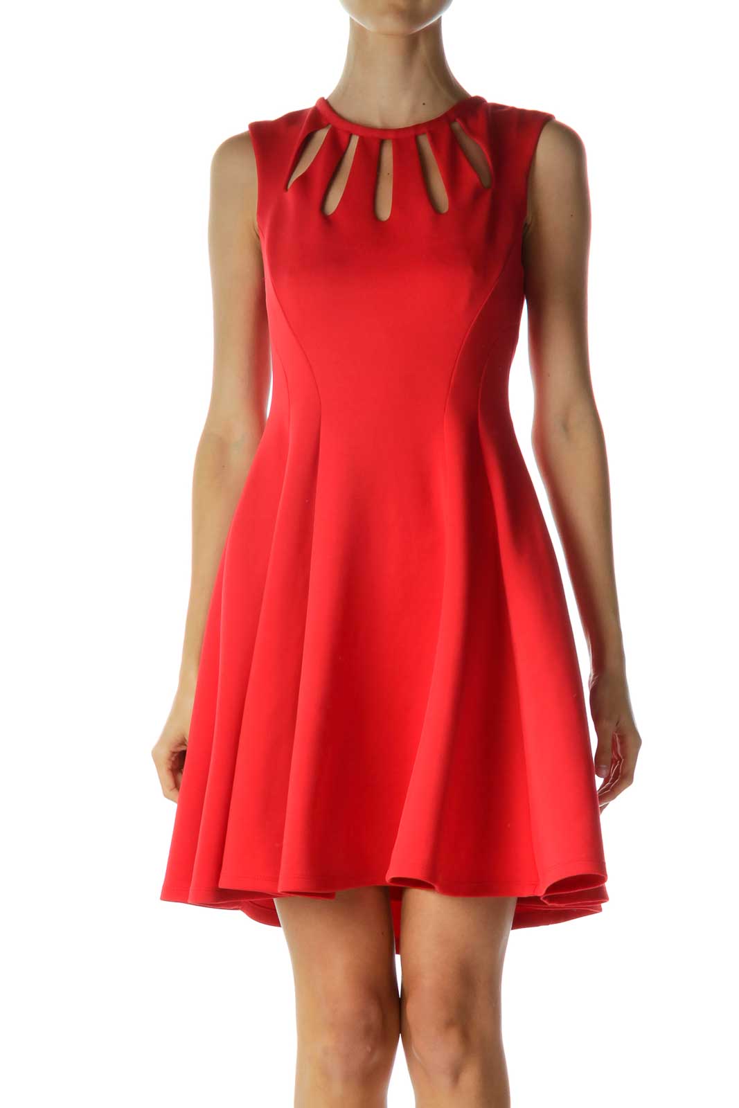 Red Cut-Out Neckline Flared Cocktail Dress Front
