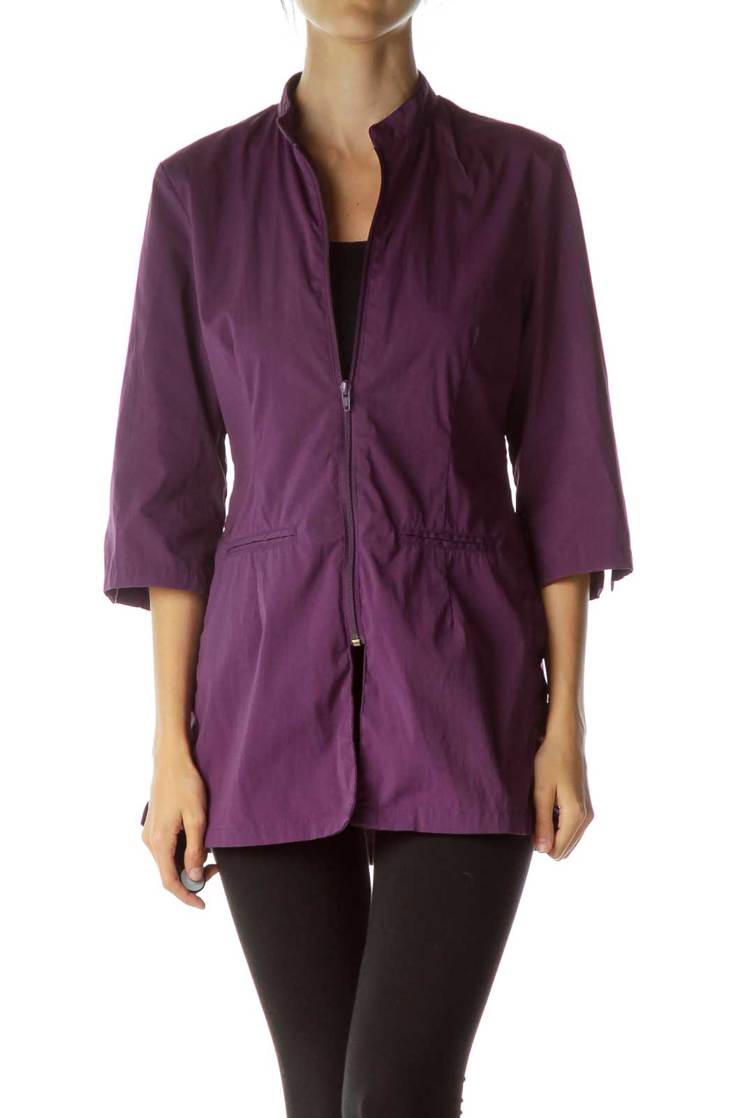 Purple Long Pocketed Jacket Front