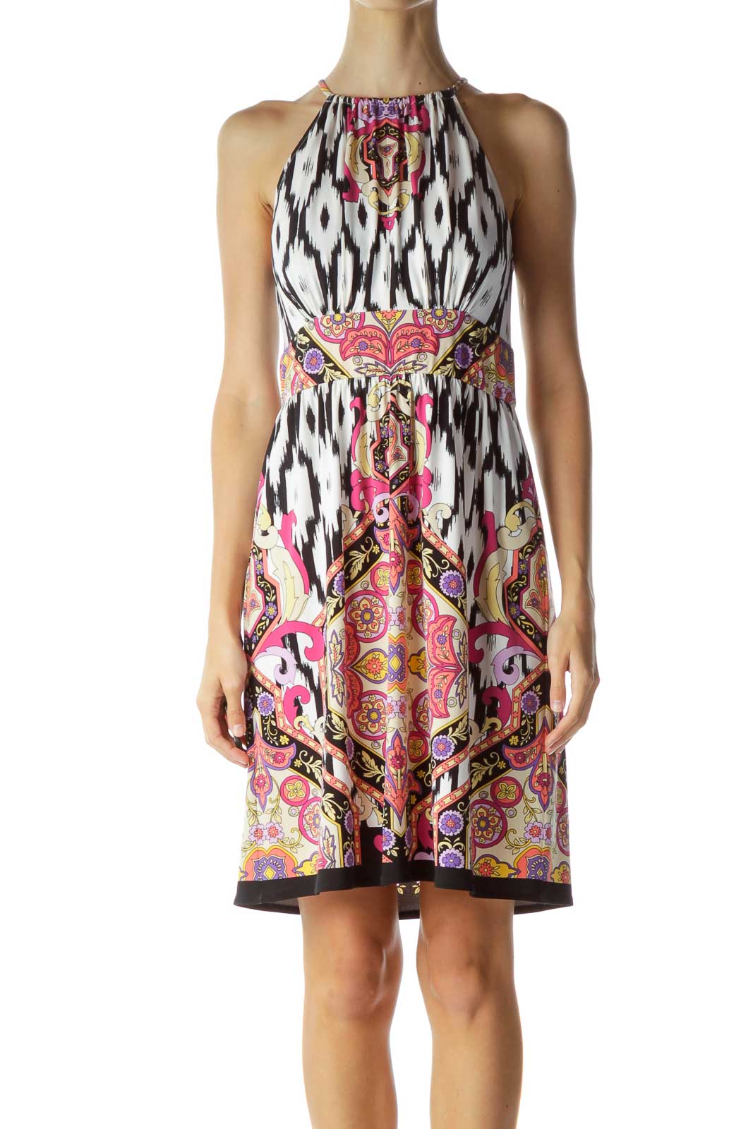 Multicolor Printed Day Dress Front