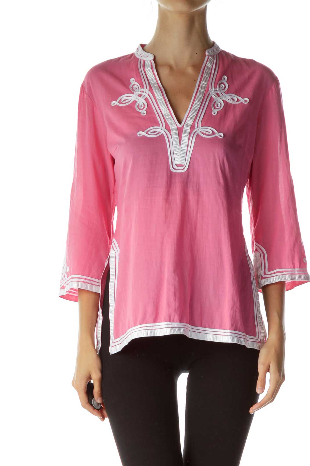 Pink White Detailed Tunic Front