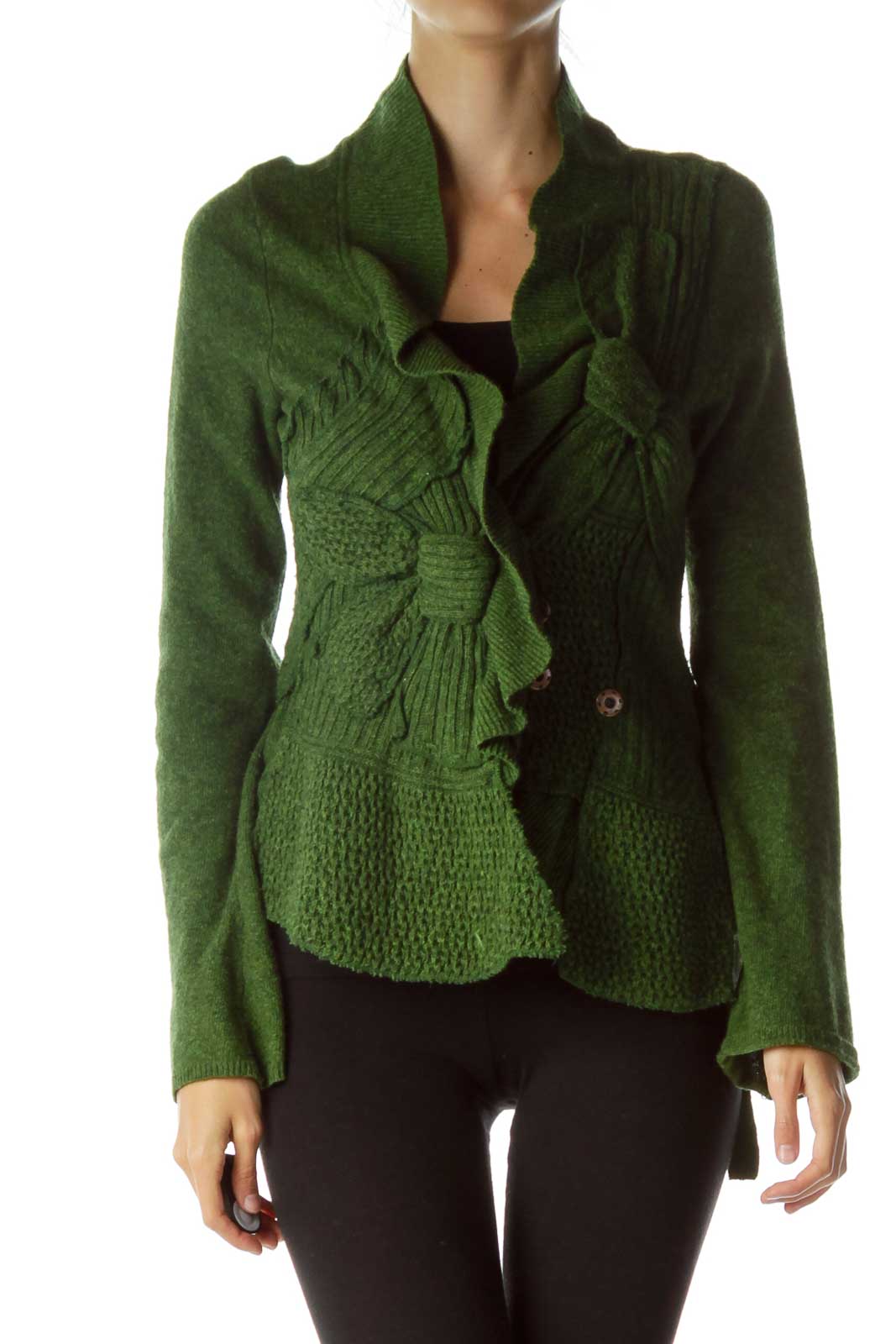 Green Cable Knit Sweater Front