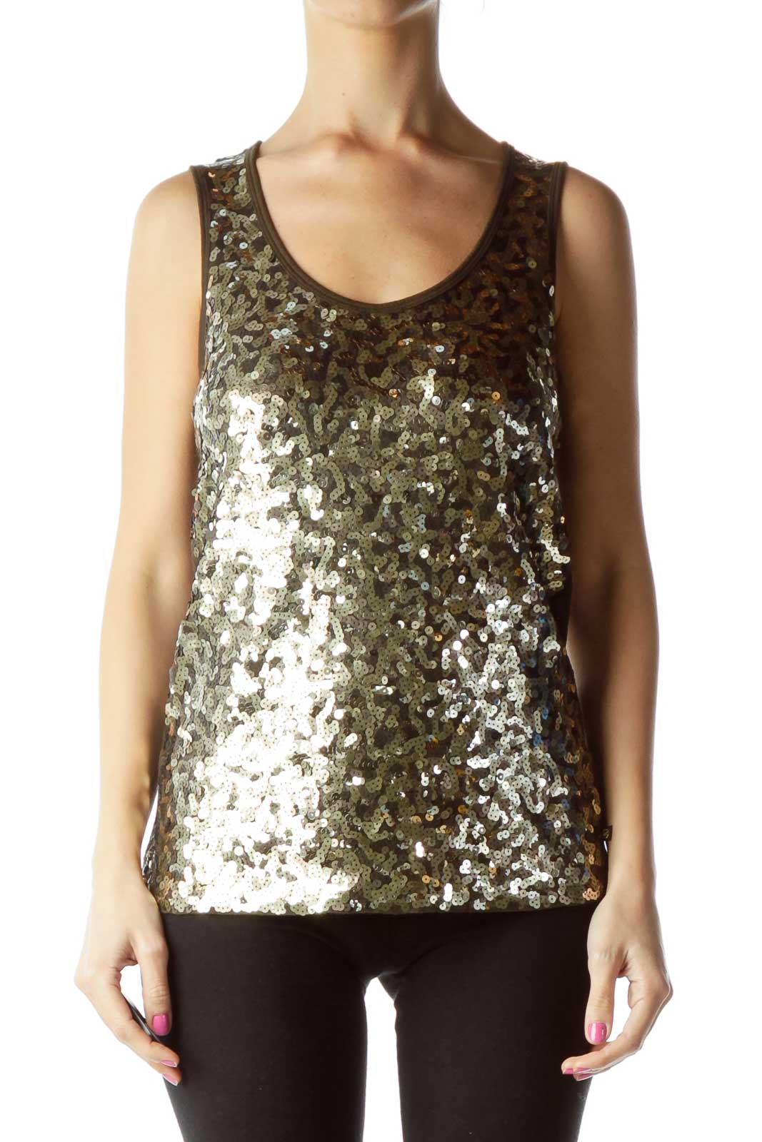 MICHAEL Michael Kors - Gold Brown Sequined Tank Top Rayon