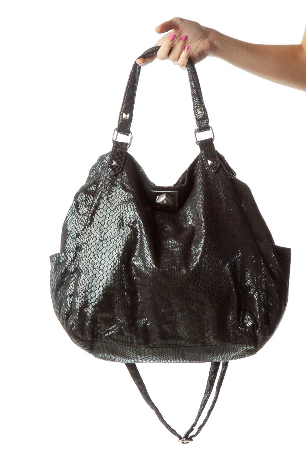 Black Snakeskin Metallic Shoulder Bag Front