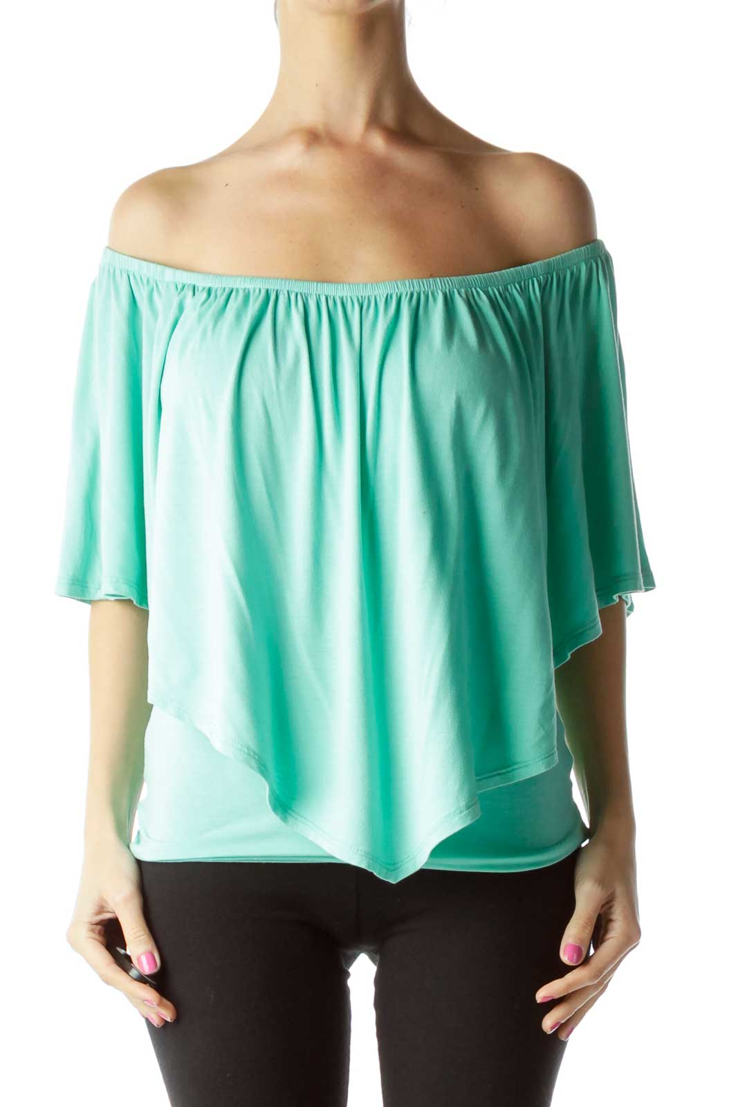 Green Off-the-Shoulder Blouse Front