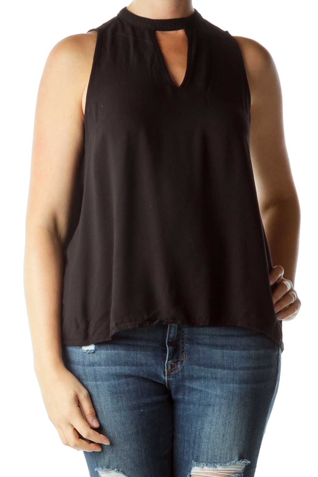 Black Cut-Out Back Sleeveless Blouse Front