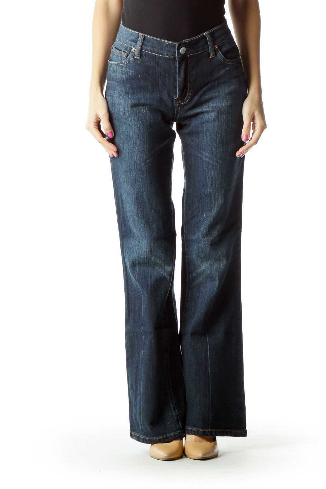 Navy Wide-Leg Denim Jeans Front