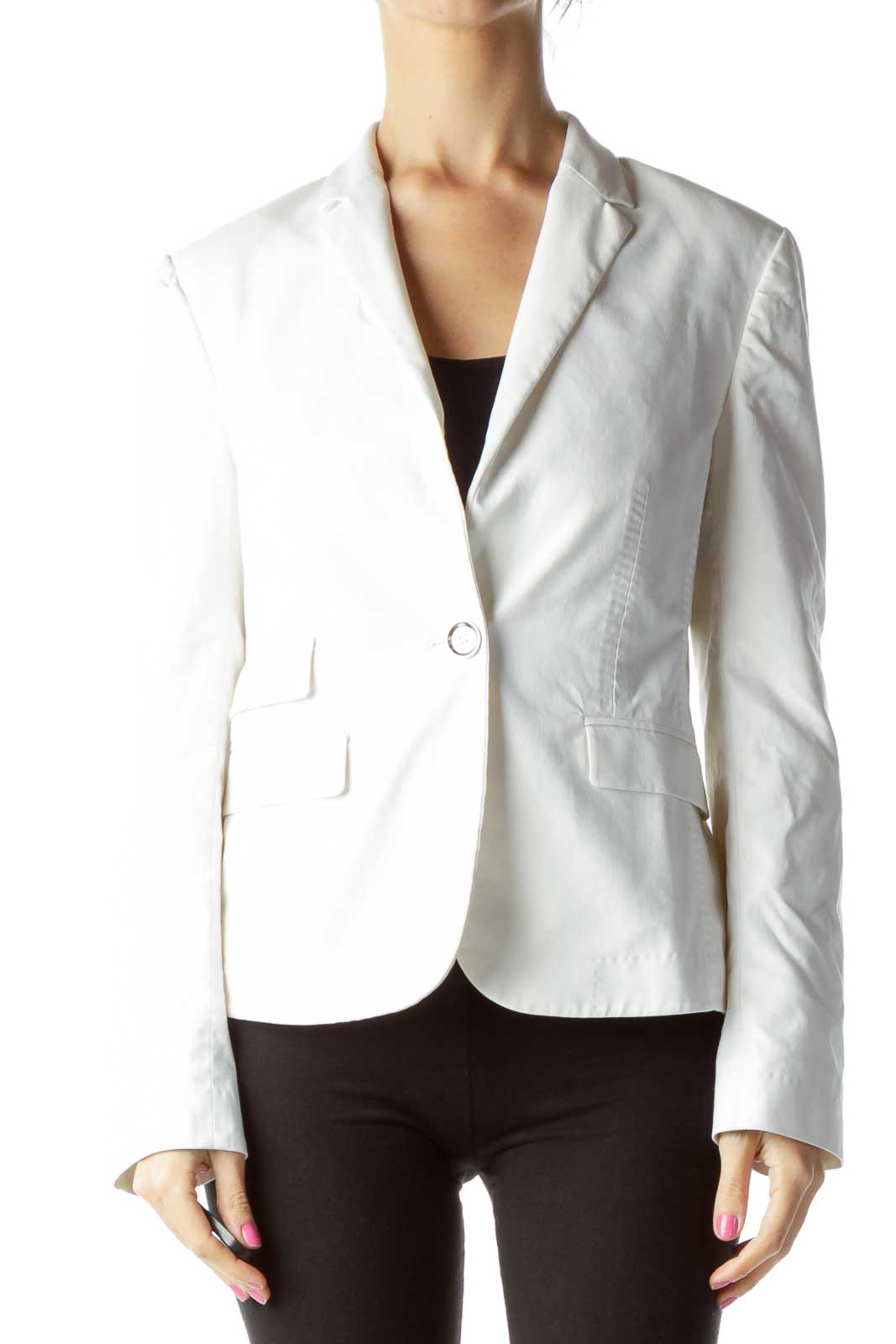 white blazer with silver buttons