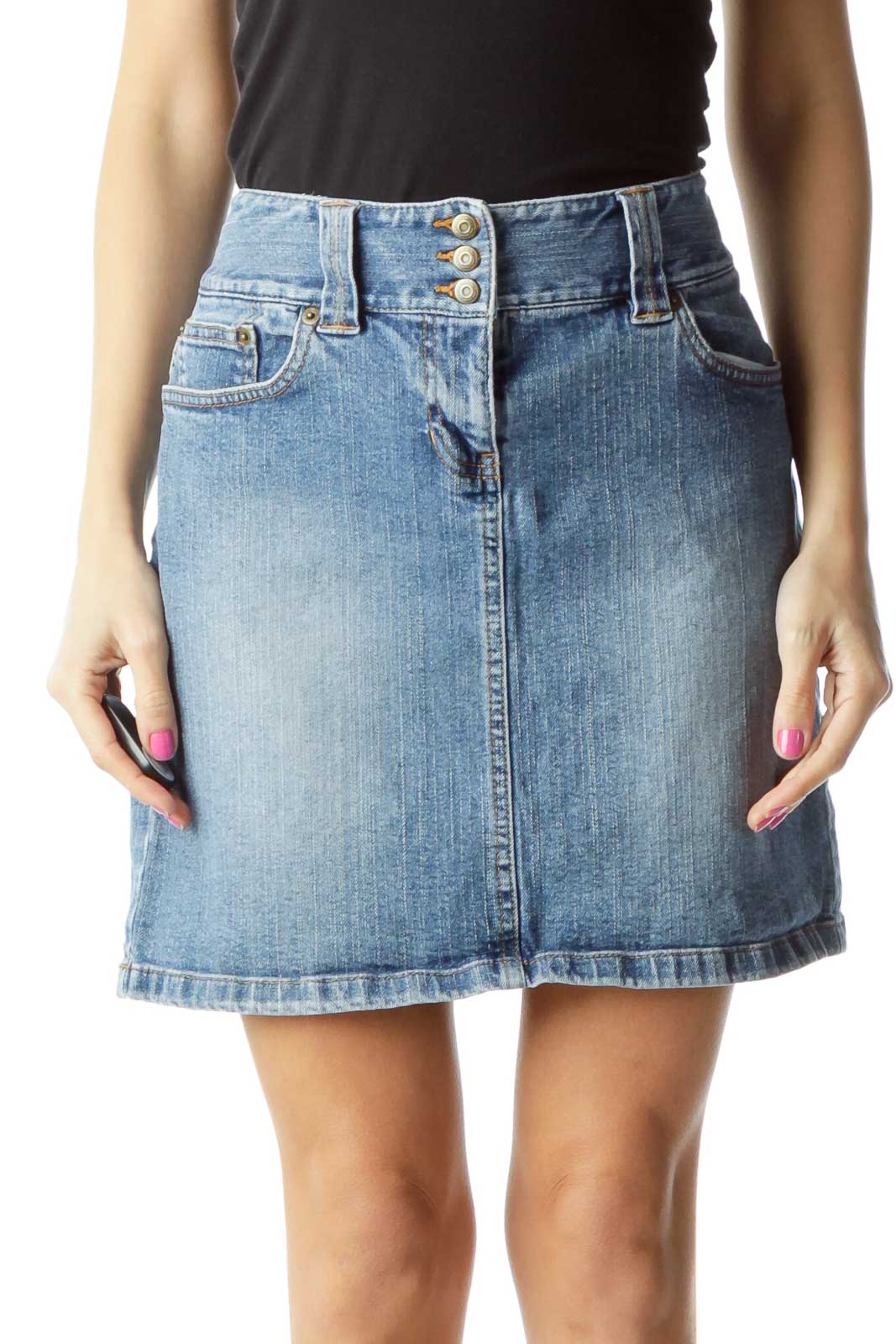 Blue Denim Mini Skirt Front